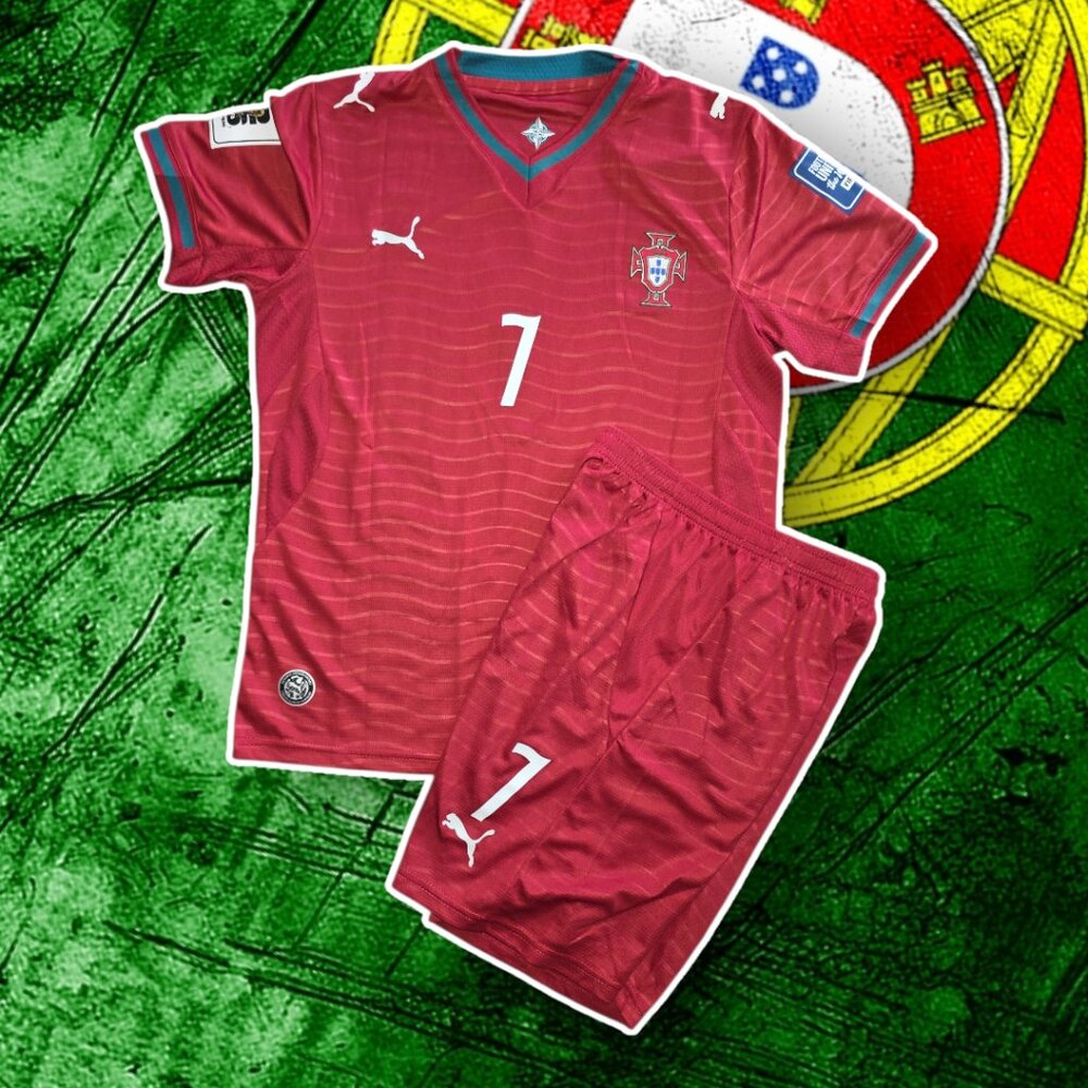 🔥 Kids Portugal Home 2026 Soccer Jersey Set – Ronaldo #7 🔥